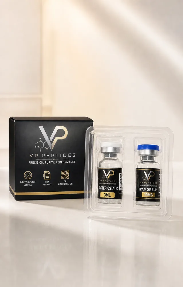 VP Peptides Ipamorelin research vial with box